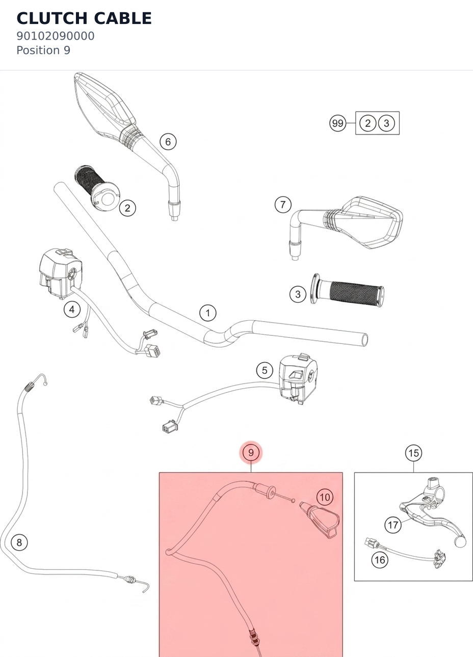 Diagram preview: CLUTCH CABLE (90102090000)