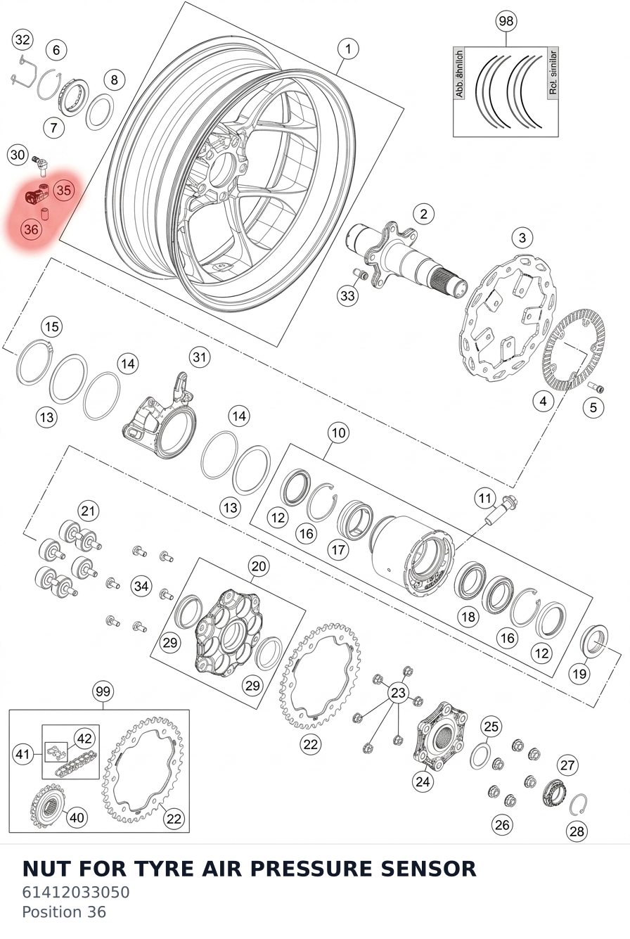 Diagram preview: NUT FOR TYRE AIR PRESSURE SENSOR (61412033050)