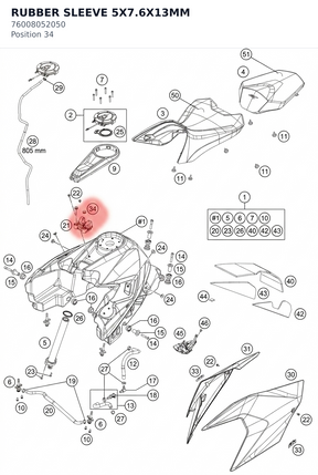 Diagram preview: RUBBER SLEEVE 5X7.6X13MM (76008052050)