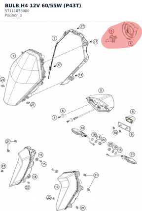 Diagram preview: BULB H4 12V 60/55W (P43T) (57111038000)
