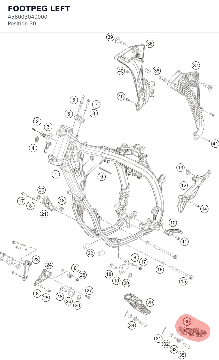 Diagram preview: FOOTPEG LEFT (A58003040000)