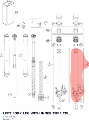 Diagram preview: LEFT FORK LEG WITH INNER TUBE CPL. (48602065S1)