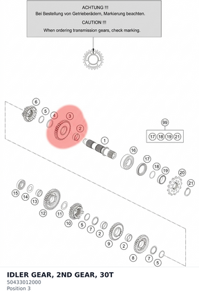 Diagram preview: IDLER GEAR, 2ND GEAR, 30T (50433012000)