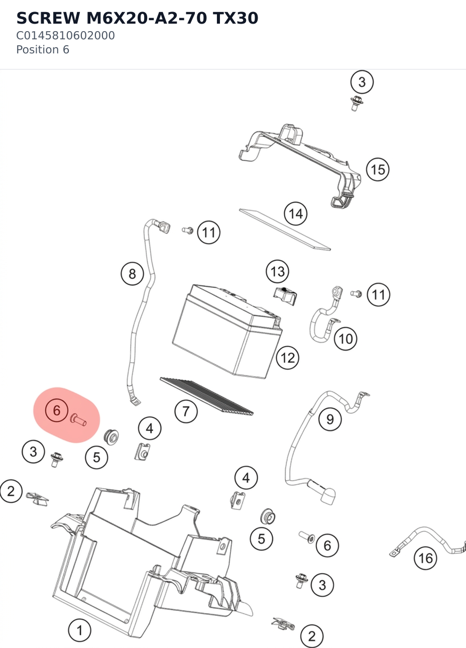 Diagram preview: SCREW M6X20-A2-70 TX30 (C0145810602000)