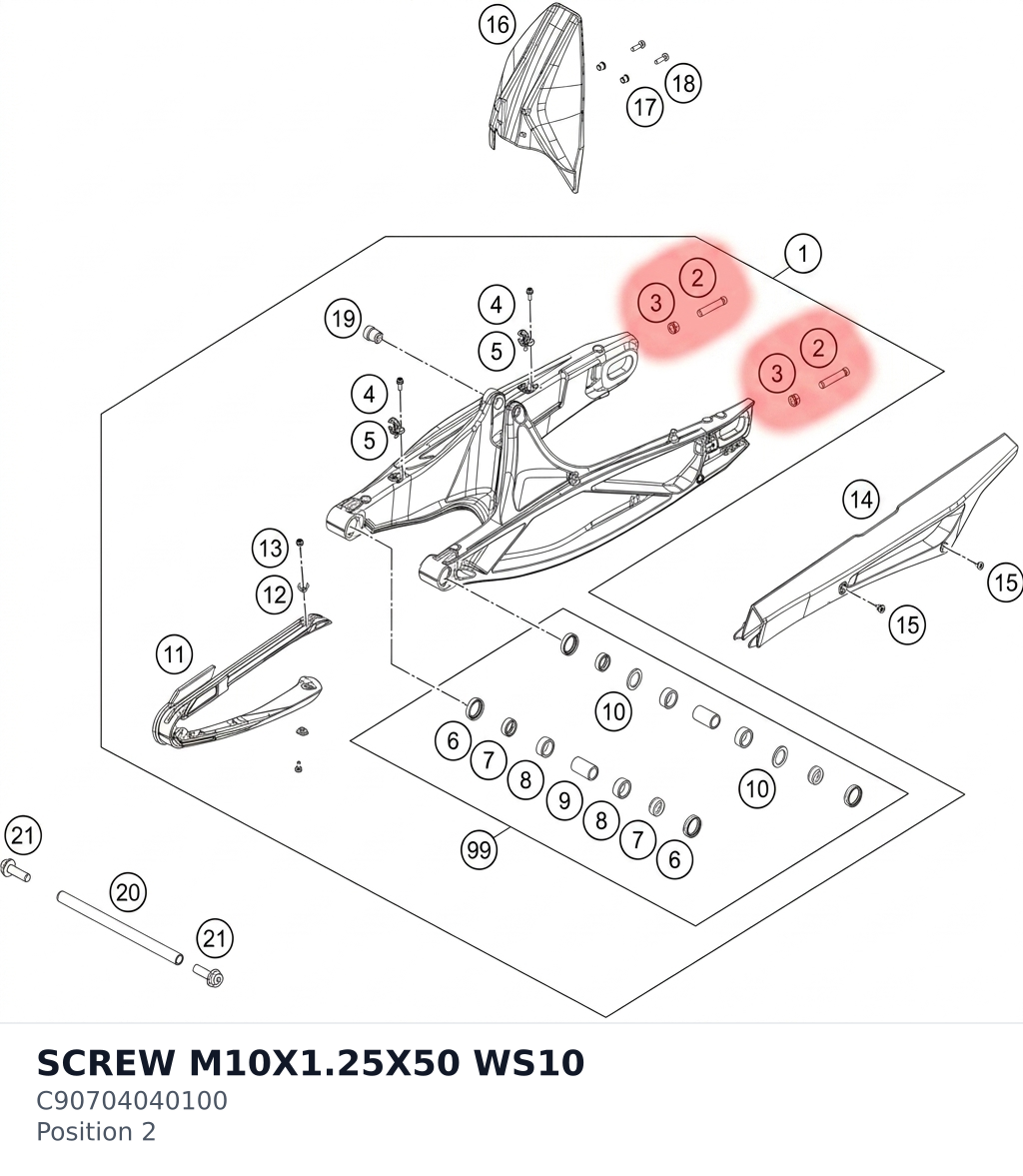 Diagram preview: SCREW M10X1.25X50 WS10 (C90704040100)