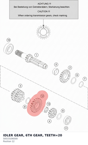 Diagram preview: IDLER GEAR, 6TH GEAR, TEETH=20 (50533106000)