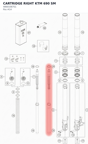 Diagram preview: CARTRIDGE RIGHT KTM 690 SM (48601067S1)
