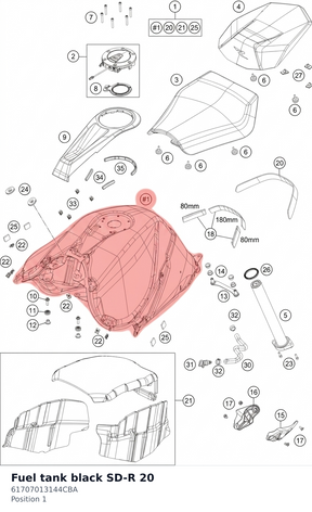 Diagram preview: Fuel tank black SD-R 20 (61707013144CBA)