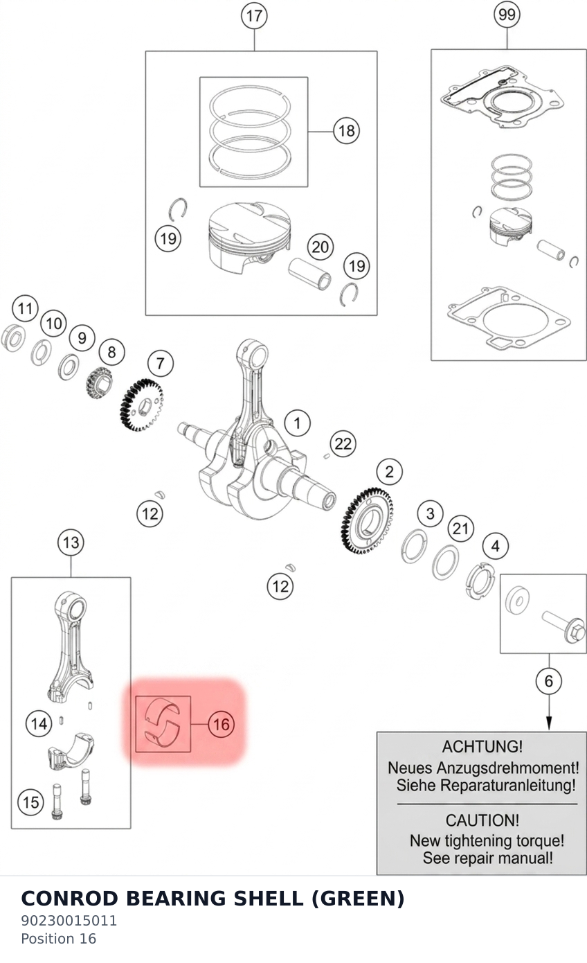 Diagram preview: CONROD BEARING SHELL (GREEN) (90230015011)