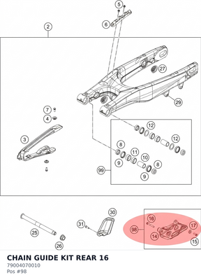 Diagram preview: CHAIN GUIDE KIT REAR 16 (79004070010)