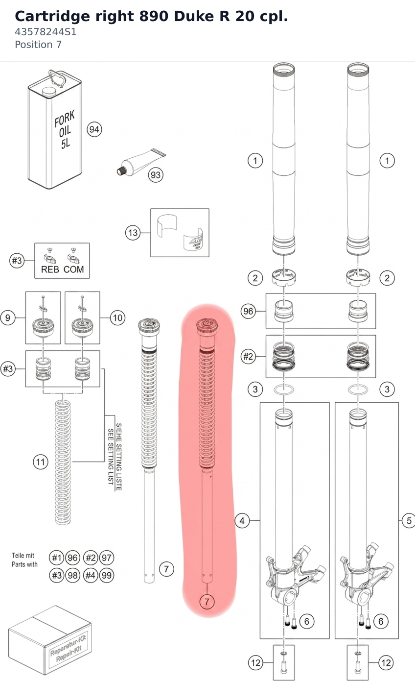 Diagram preview: Cartridge right 890 Duke R 20 cpl. (43578244S1)