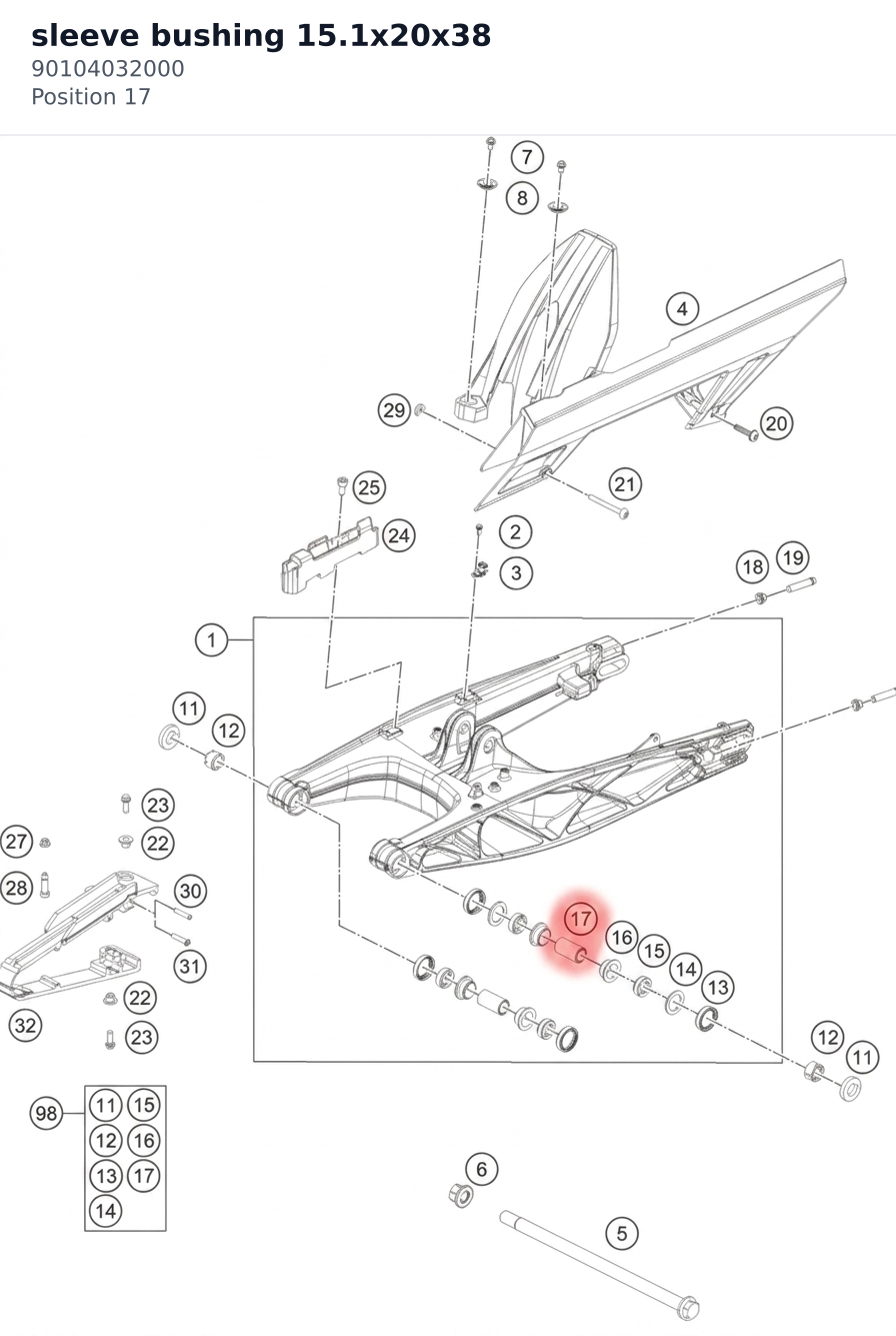 Diagram preview: sleeve bushing 15.1x20x38 (90104032000)