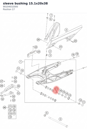 Diagram preview: sleeve bushing 15.1x20x38 (90104032000)