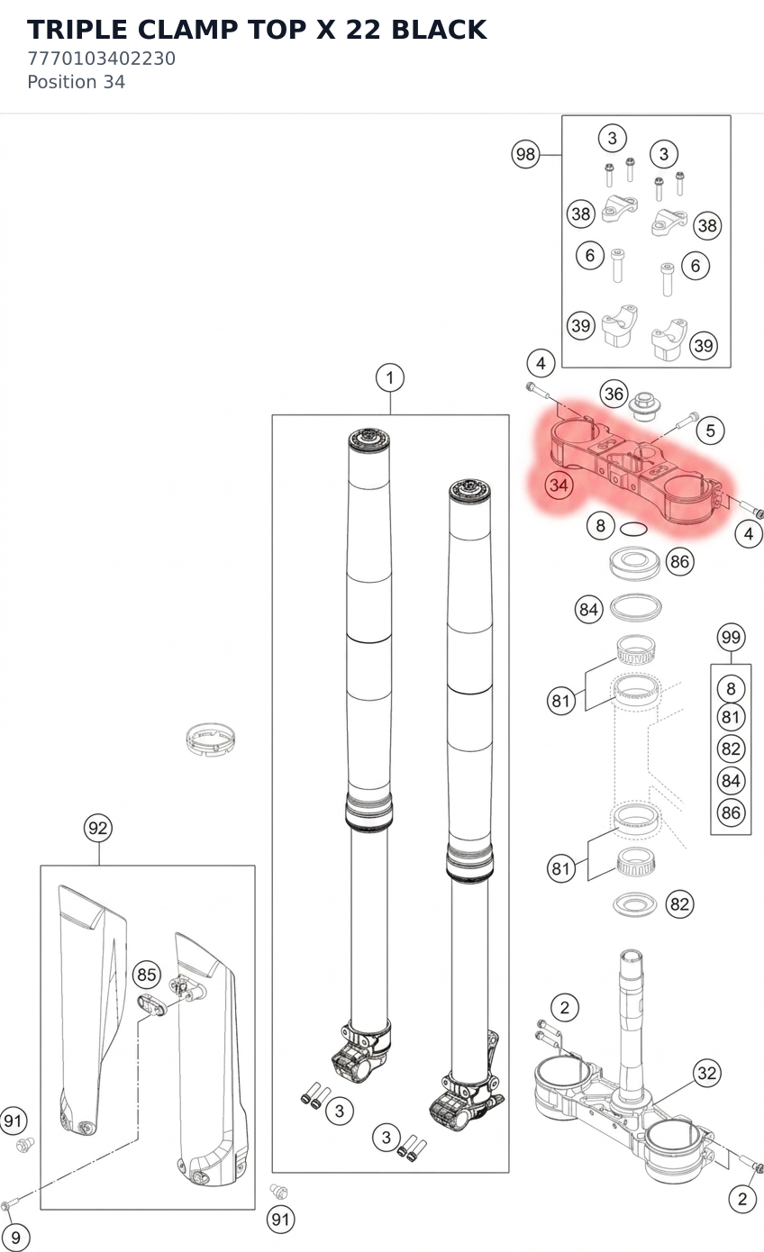Diagram preview: TRIPLE CLAMP TOP X 22 BLACK (7770103402230)