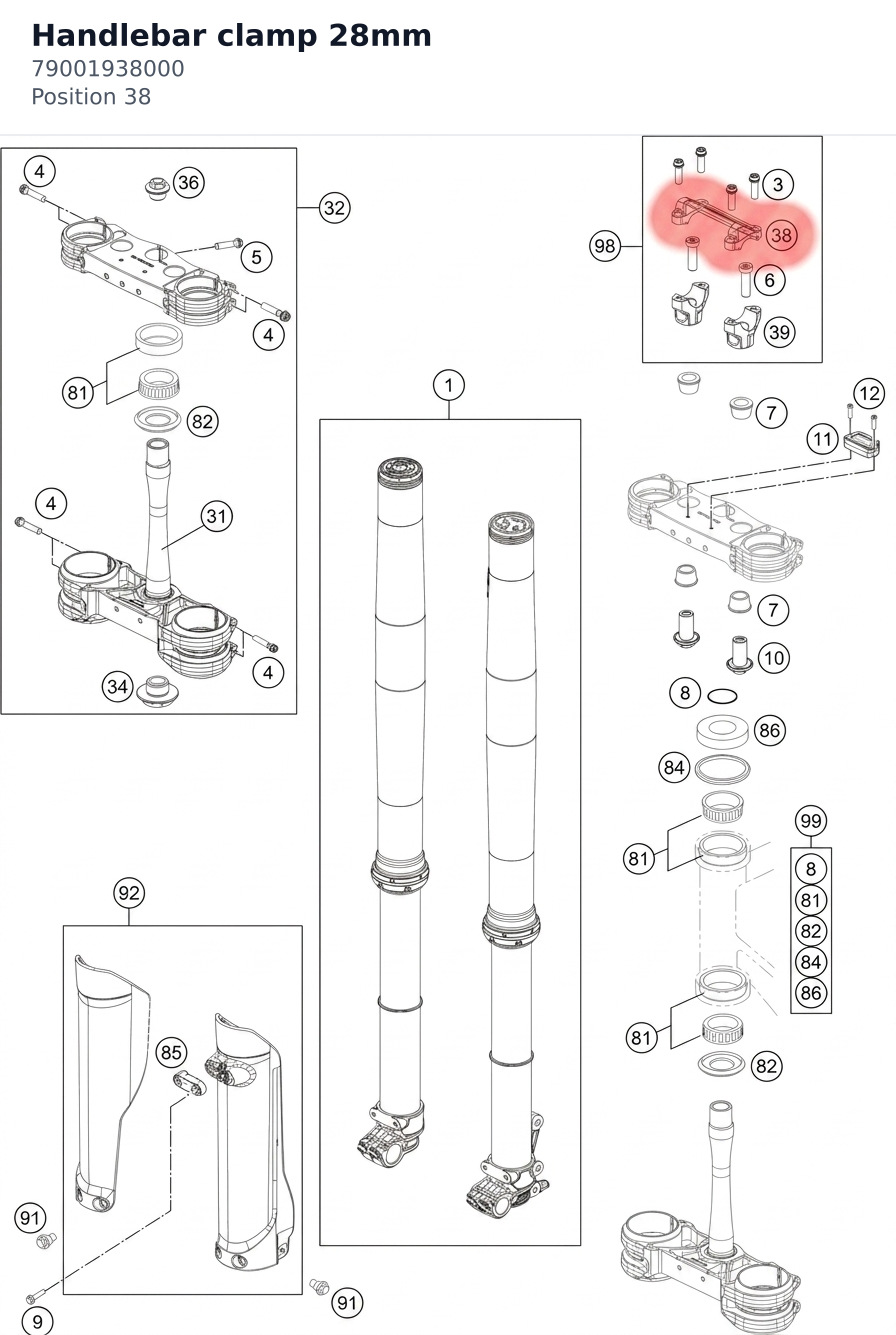 Diagram preview: Handlebar clamp 28mm (79001938000)