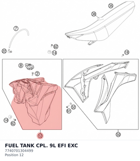 Diagram preview: FUEL TANK CPL. 9L EFI EXC (7740701304499)