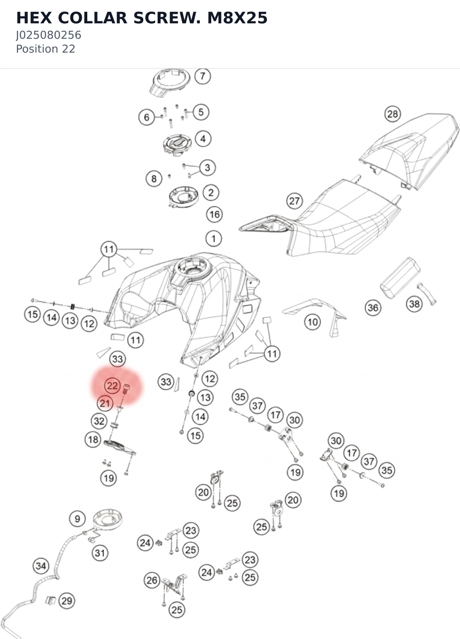 Diagram preview: HEX COLLAR SCREW. M8X25 (J025080256)
