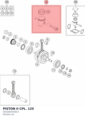 Diagram preview: PISTON II CPL. 125 (50430007000 II)