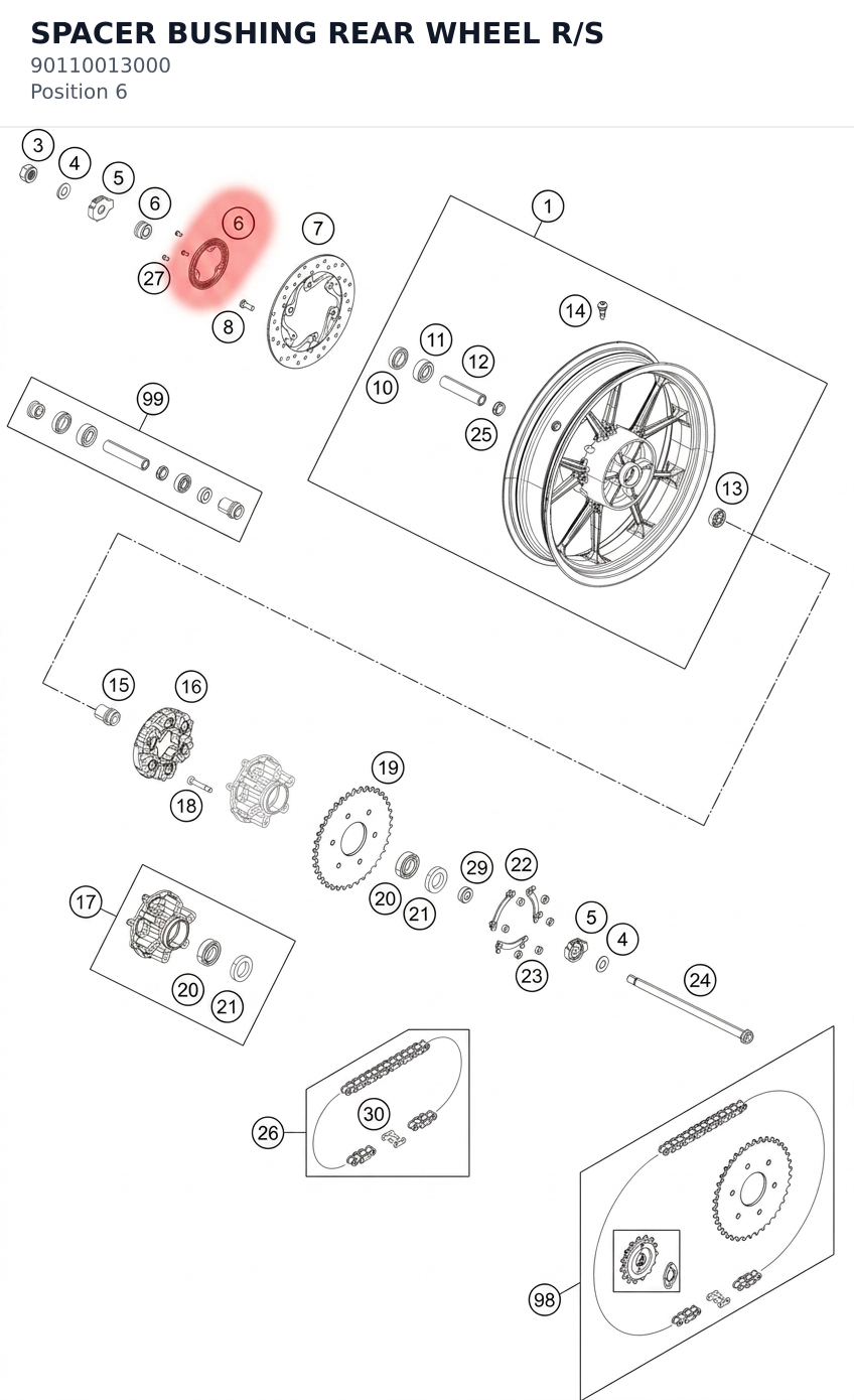 Diagram preview: SPACER BUSHING REAR WHEEL R/S (90110013000)