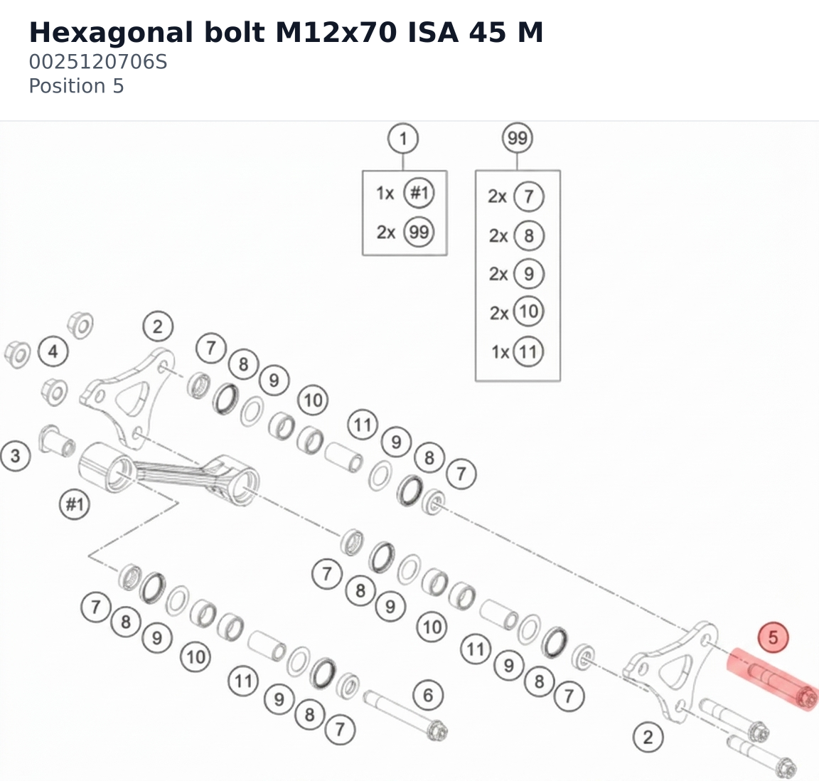 Diagram preview: Hexagonal bolt M12x70 ISA 45 M (0025120706S)