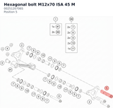 Diagram preview: Hexagonal bolt M12x70 ISA 45 M (0025120706S)