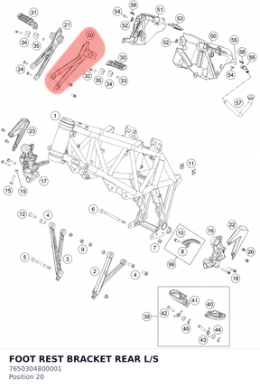 Diagram preview: FOOT REST BRACKET REAR L/S (7650304800001)