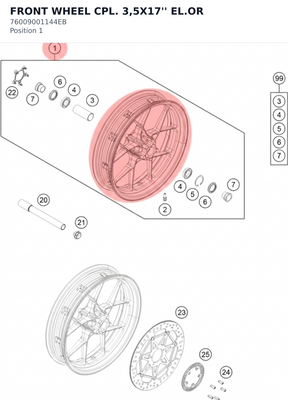 Diagram preview: FRONT WHEEL CPL. 3,5X17'' EL.OR (76009001144EB)