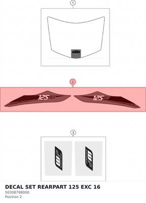 Diagram preview: DECAL SET REARPART 125 EXC  16 (50308798000)