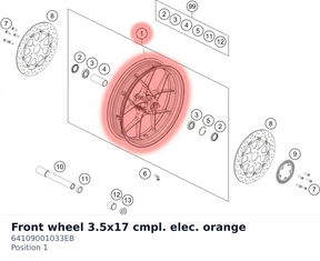 Diagram preview: Front wheel 3.5x17  cmpl. elec. orange (64109001033EB)