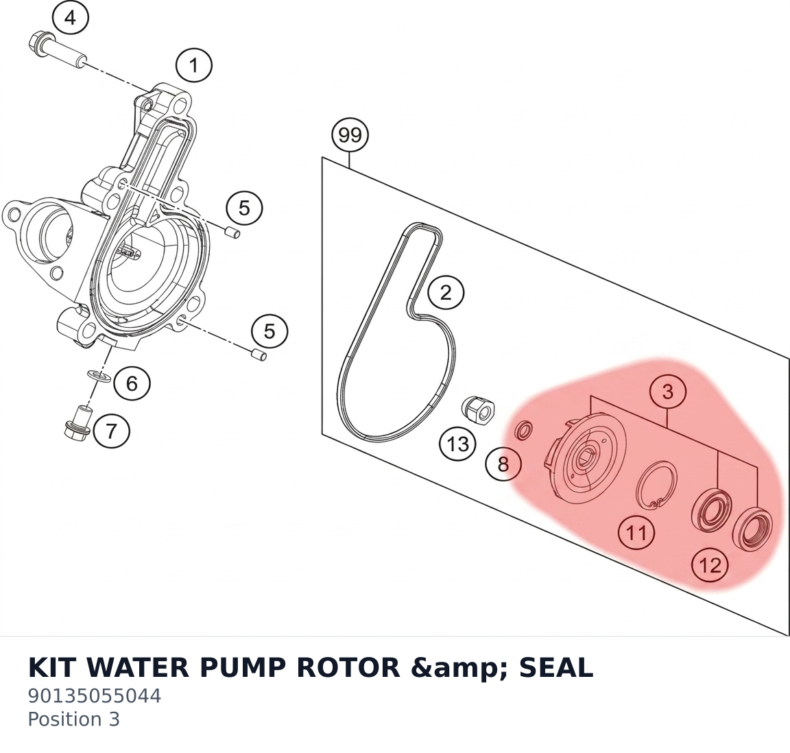 Diagram preview: KIT WATER PUMP ROTOR &amp; SEAL (90135055044)
