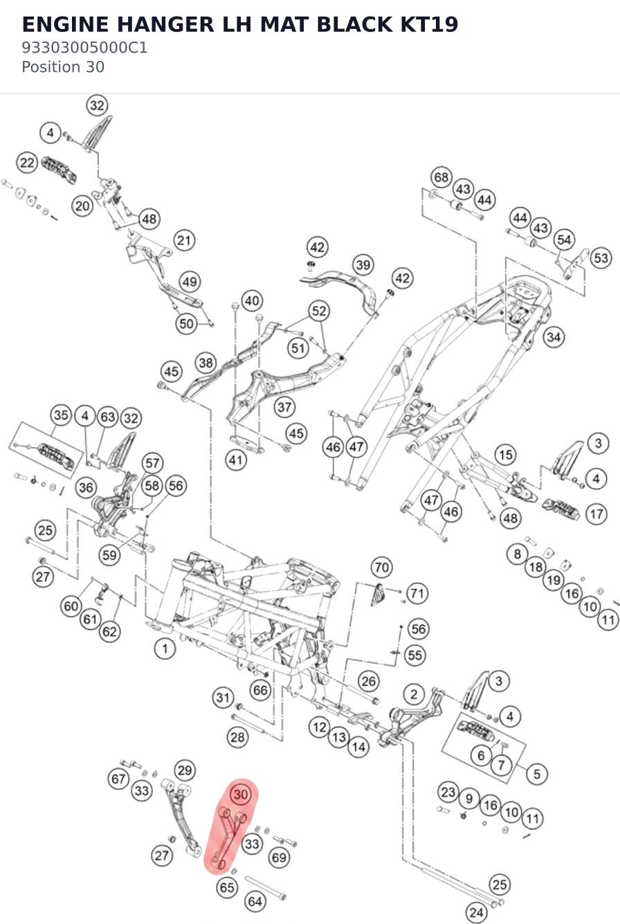 Diagram preview: ENGINE HANGER LH MAT BLACK KT19 (93303005000C1)