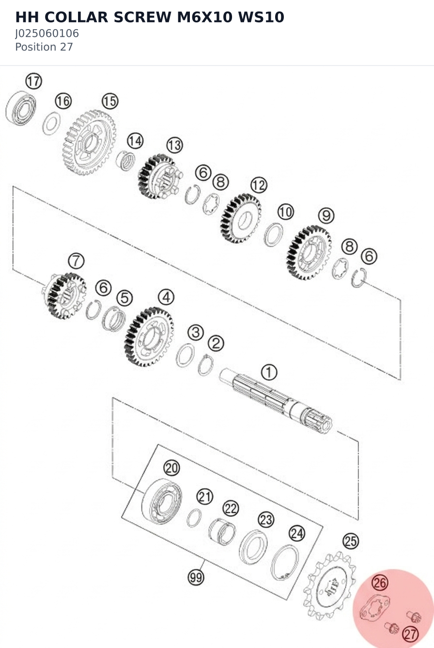 Diagram preview: HH COLLAR SCREW M6X10 WS10 (J025060106)