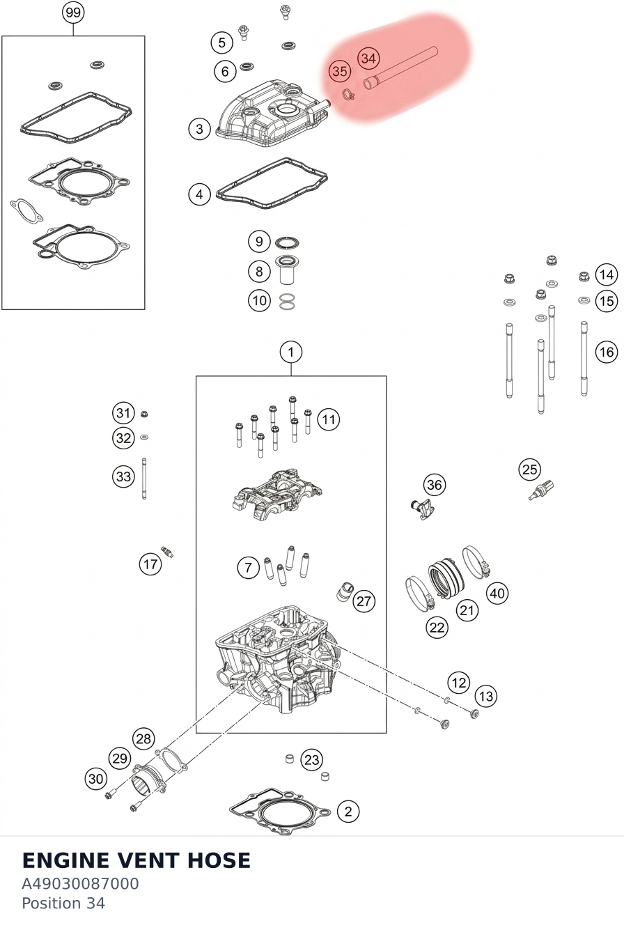 Diagram preview: ENGINE VENT HOSE (A49030087000)