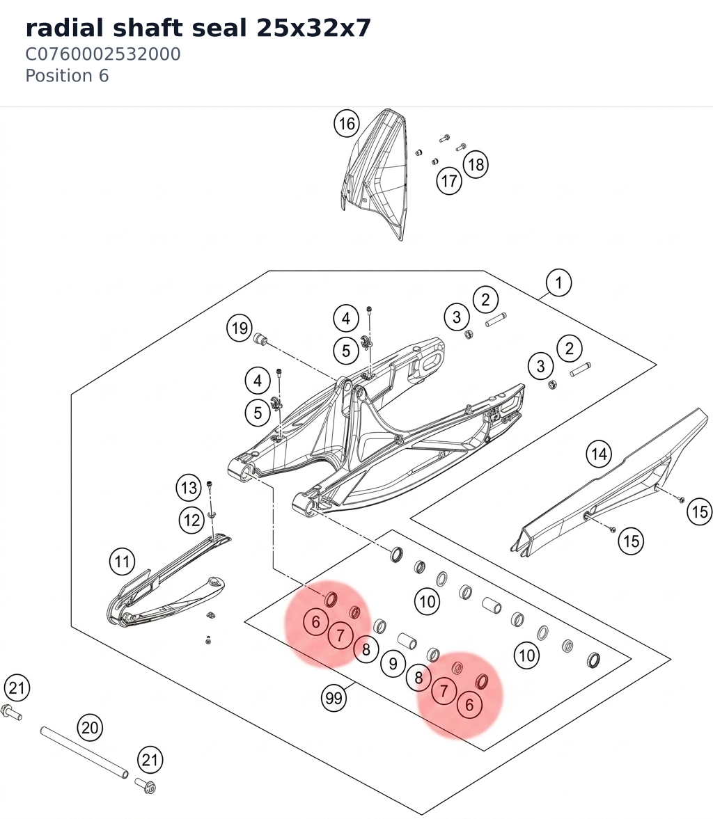 Diagram preview: radial shaft seal 25x32x7 (C0760002532000)