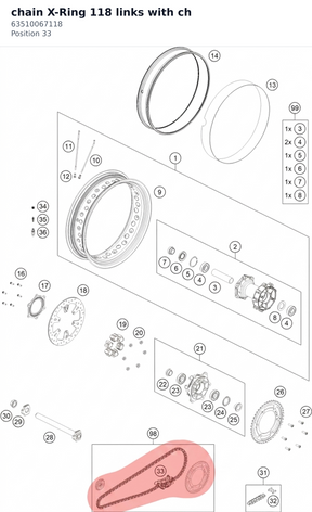 Diagram preview: chain X-Ring 118 links with ch (63510067118)