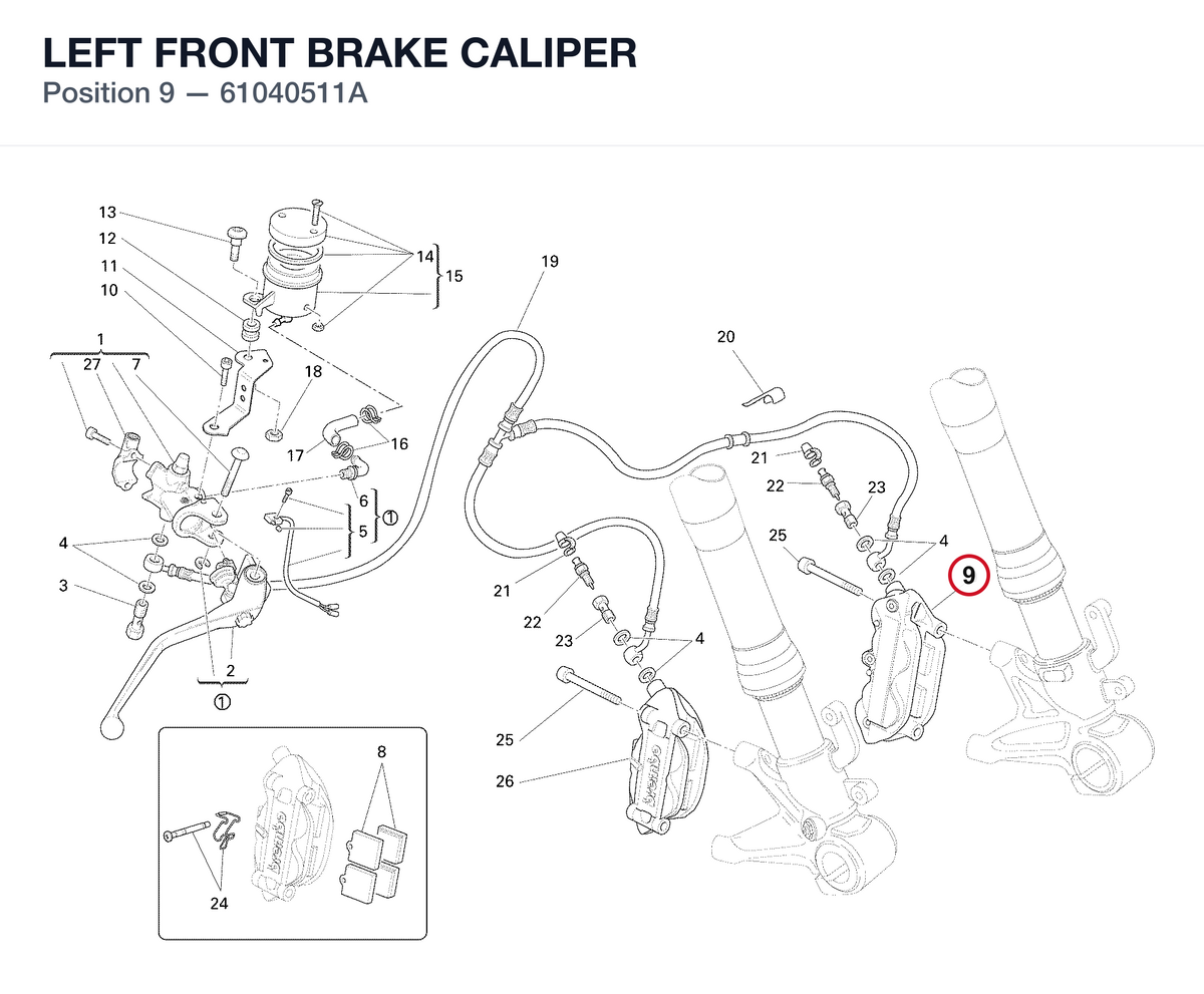 LEFT FRONT BRAKE CALIPER 61040511A diagram position