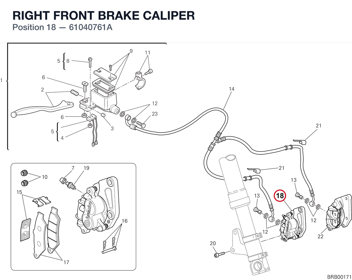 RIGHT FRONT BRAKE CALIPER 61040761A diagram position