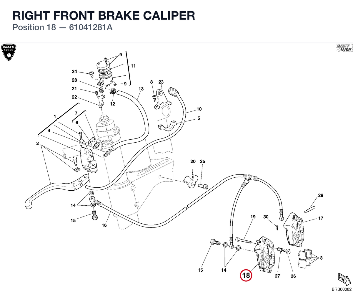 RIGHT FRONT BRAKE CALIPER 61041281A diagram position