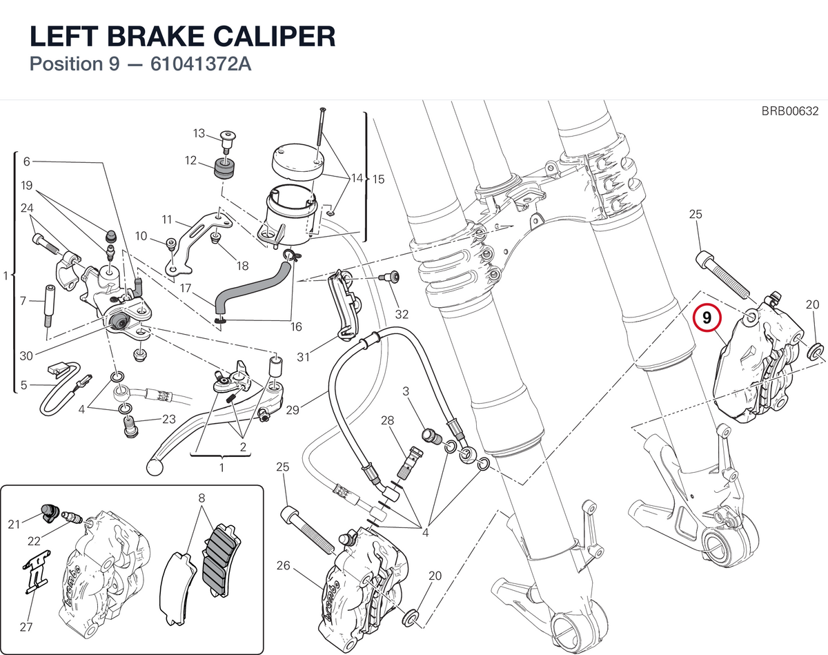 LEFT BRAKE CALIPER 61041372A diagram position
