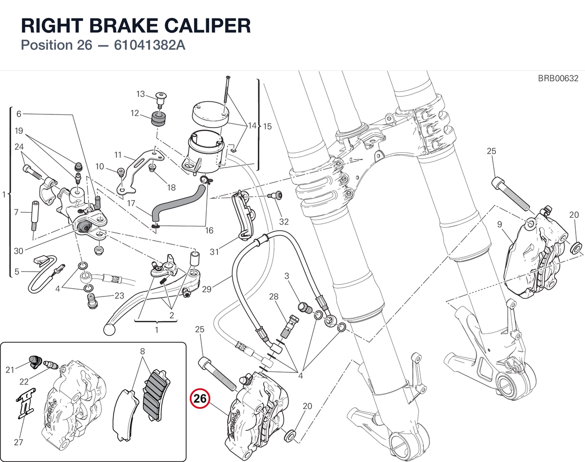RIGHT BRAKE CALIPER 61041382A diagram position