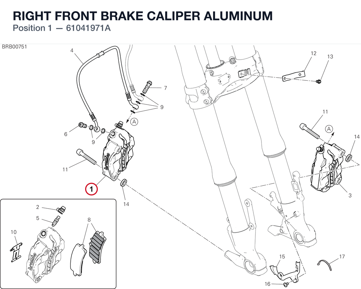 RIGHT FRONT BRAKE CALIPER ALUMINUM 61041971A diagram position