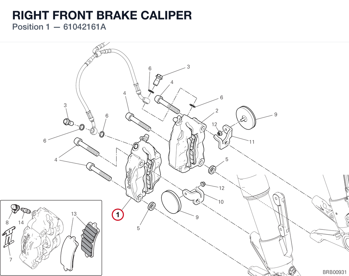 RIGHT FRONT BRAKE CALIPER 61042161A diagram position