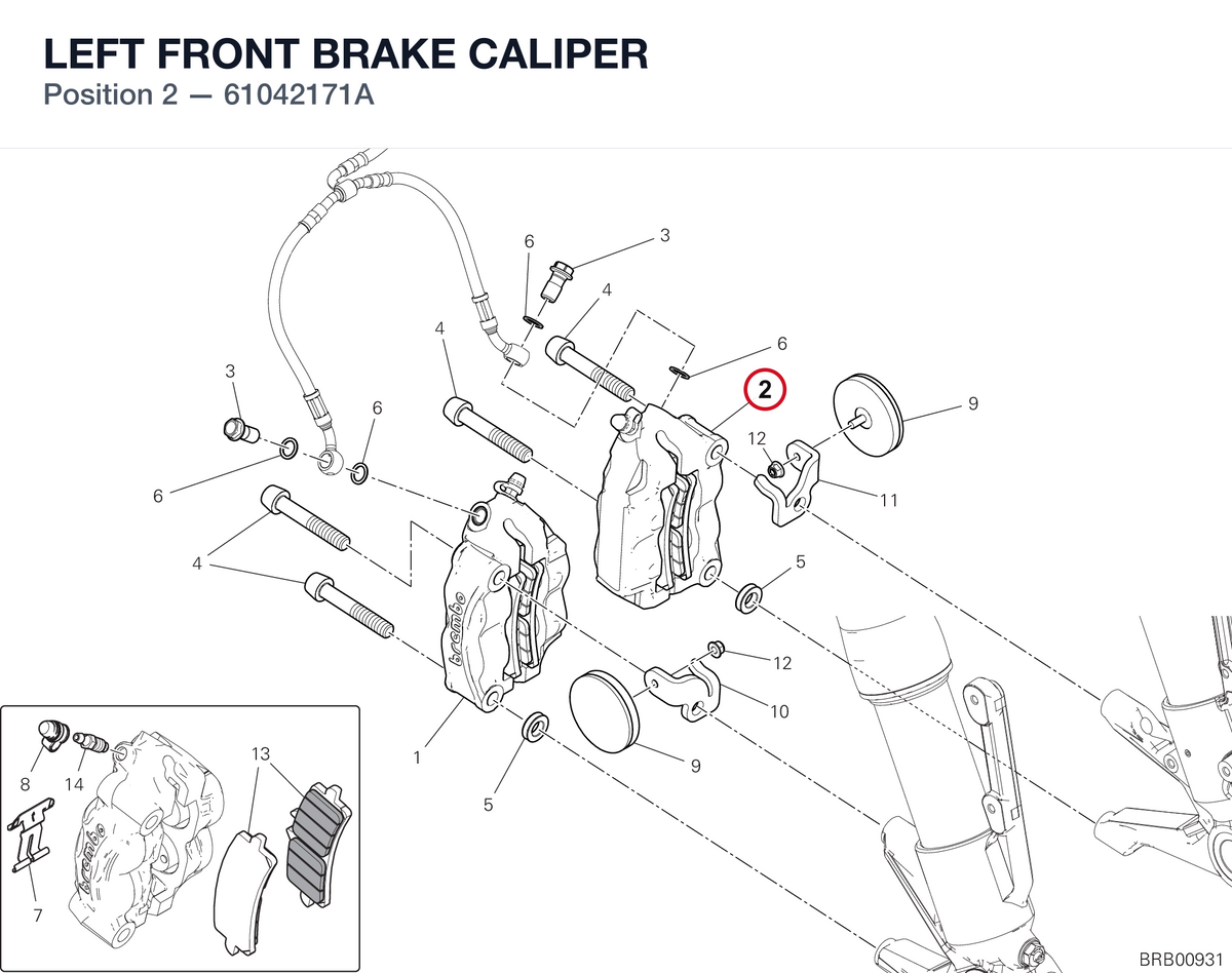 LEFT FRONT BRAKE CALIPER 61042171A diagram position