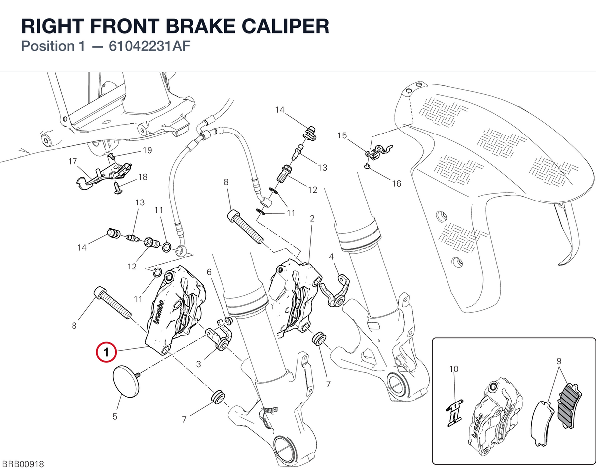 RIGHT FRONT BRAKE CALIPER 61042231AF diagram position