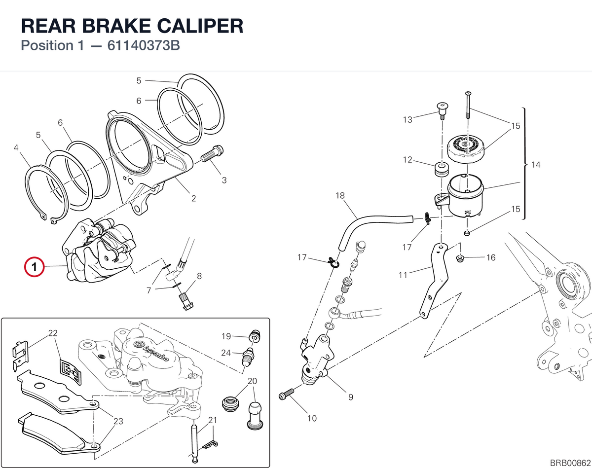 REAR BRAKE CALIPER 61140373B diagram position
