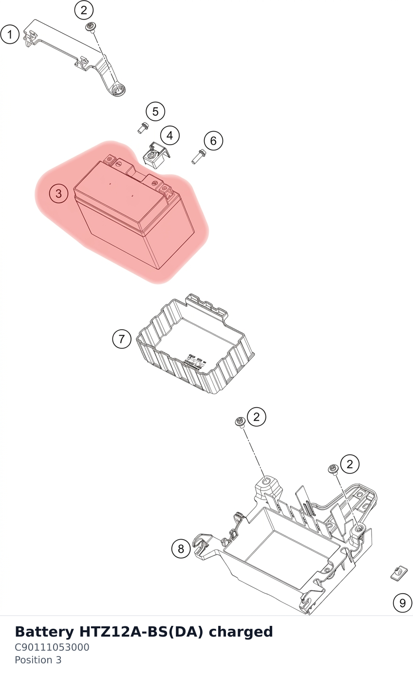 Diagram preview: Battery HTZ12A-BS(DA) charged (C90111053000)