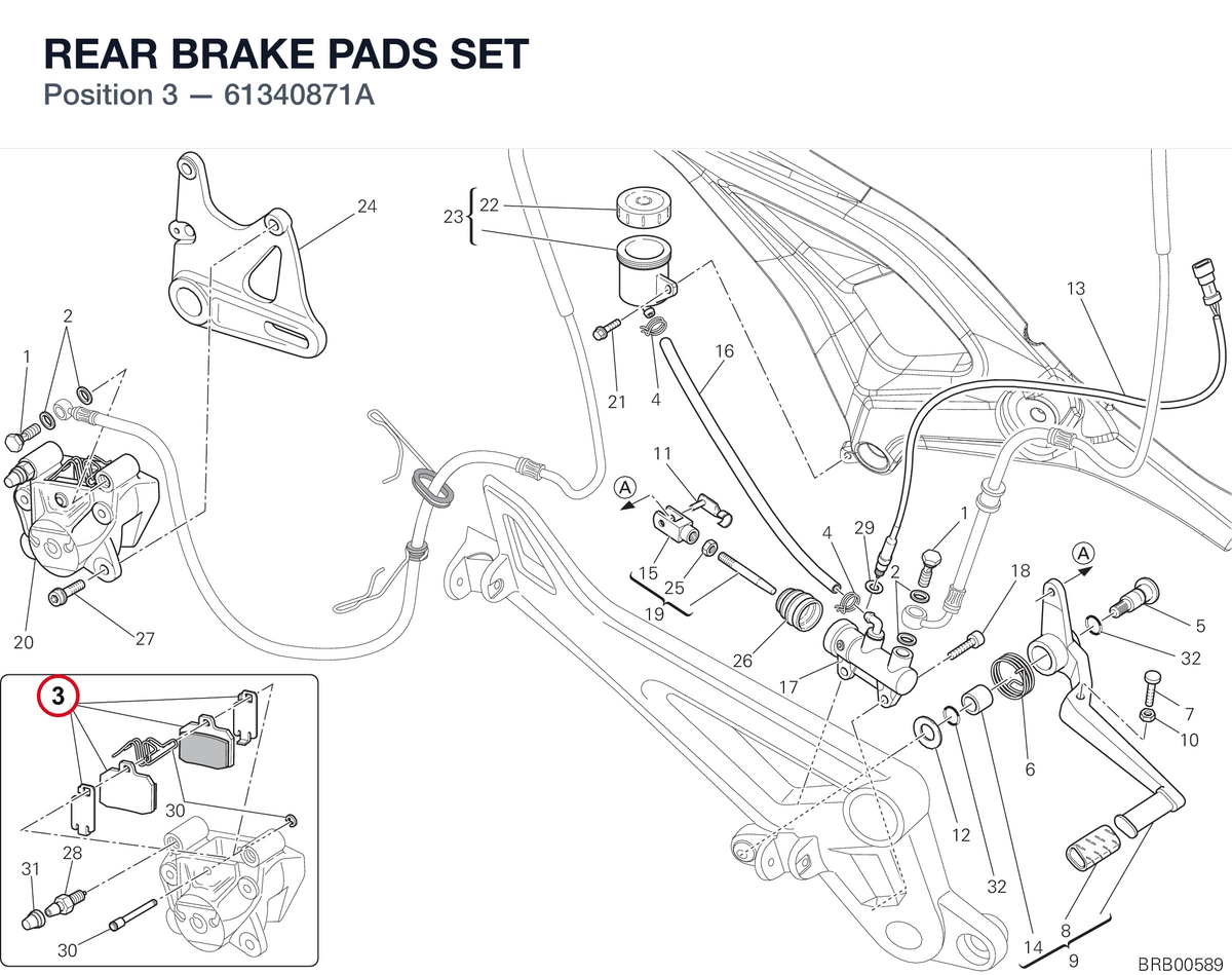 REAR BRAKE PADS SET 61340871A diagram position
