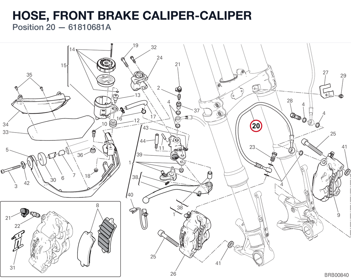 HOSE, FRONT BRAKE CALIPER-CALIPER 61810681A diagram position