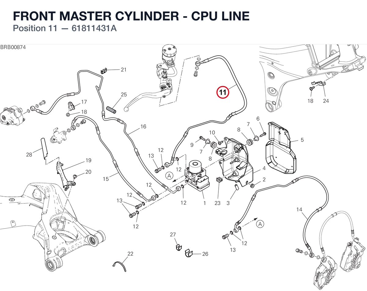 FRONT MASTER CYLINDER - CPU LINE 61811431A diagram position