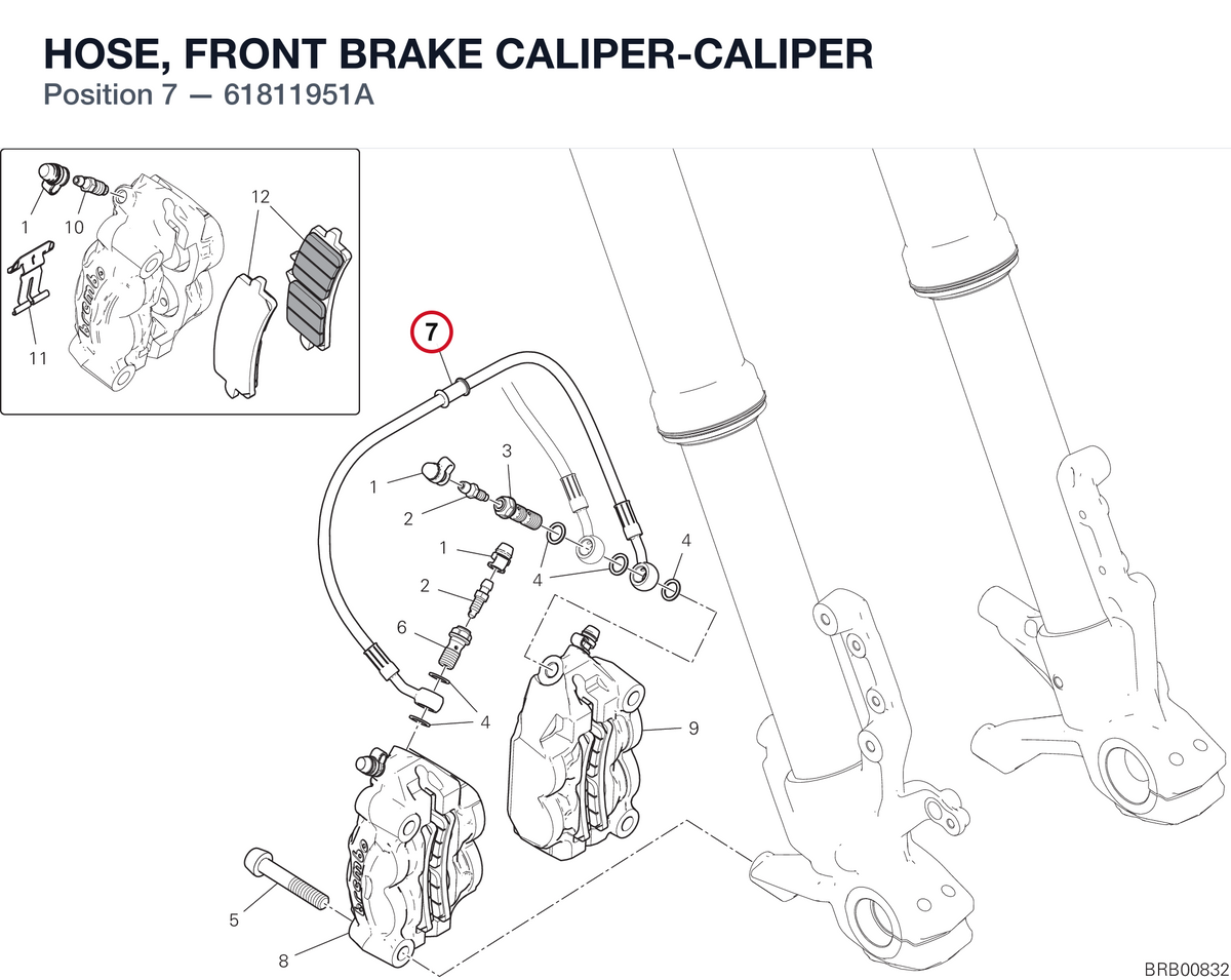 HOSE, FRONT BRAKE CALIPER-CALIPER 61811951A diagram position